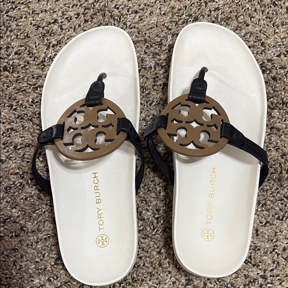 Tory Burch White and Brown Sandals